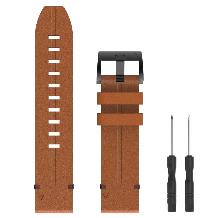 For Garmin Tactix 7 26mm Leather Steel Buckle Watch Band (Light Brown) - Smart Wear by PMC Jewellery | Online Shopping South Africa | PMC Jewellery