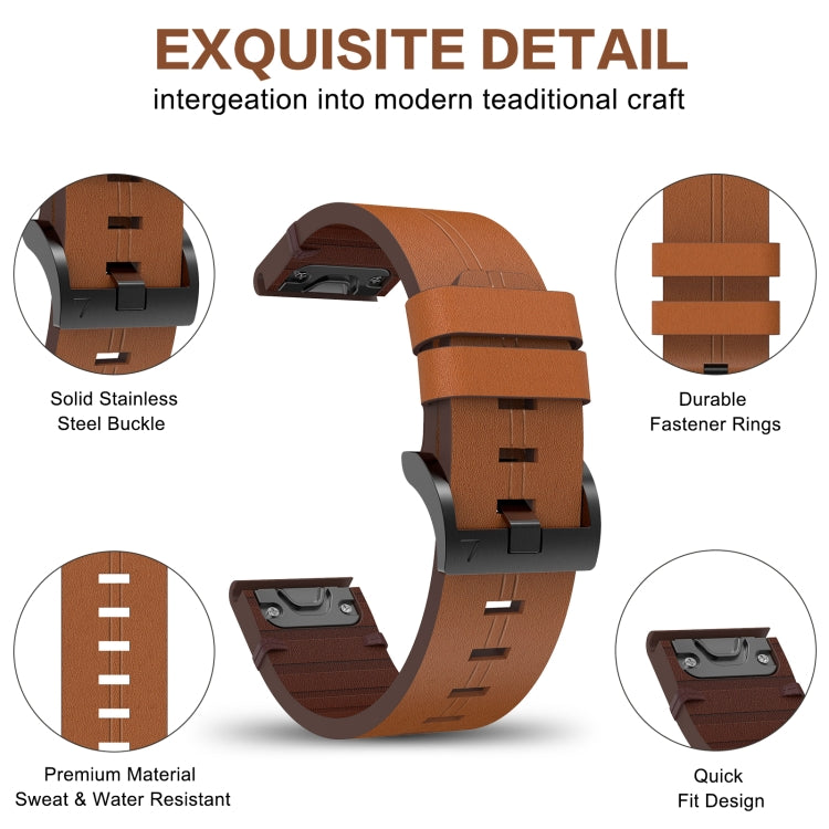 For Garmin Fenix 6X Pro 26mm Leather Steel Buckle Watch Band (Light Brown) - Smart Wear by PMC Jewellery | Online Shopping South Africa | PMC Jewellery