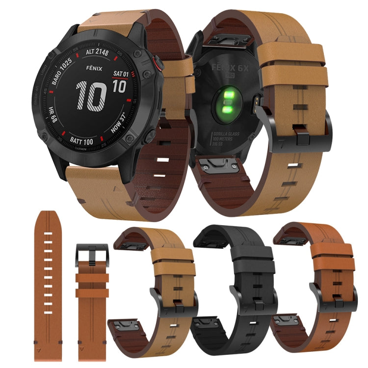 For Garmin Fenix 6 Pro GPS 22mm Leather Steel Buckle Watch Band (Light Brown) - Smart Wear by PMC Jewellery | Online Shopping South Africa | PMC Jewellery