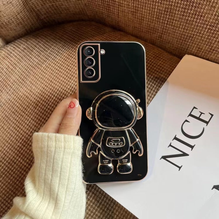 For Samsung Galaxy A50 Plating Astronaut Holder Phone Case(Black) - Galaxy Phone Cases by PMC TechLife | Online Shopping South Africa | PMC TechLife
