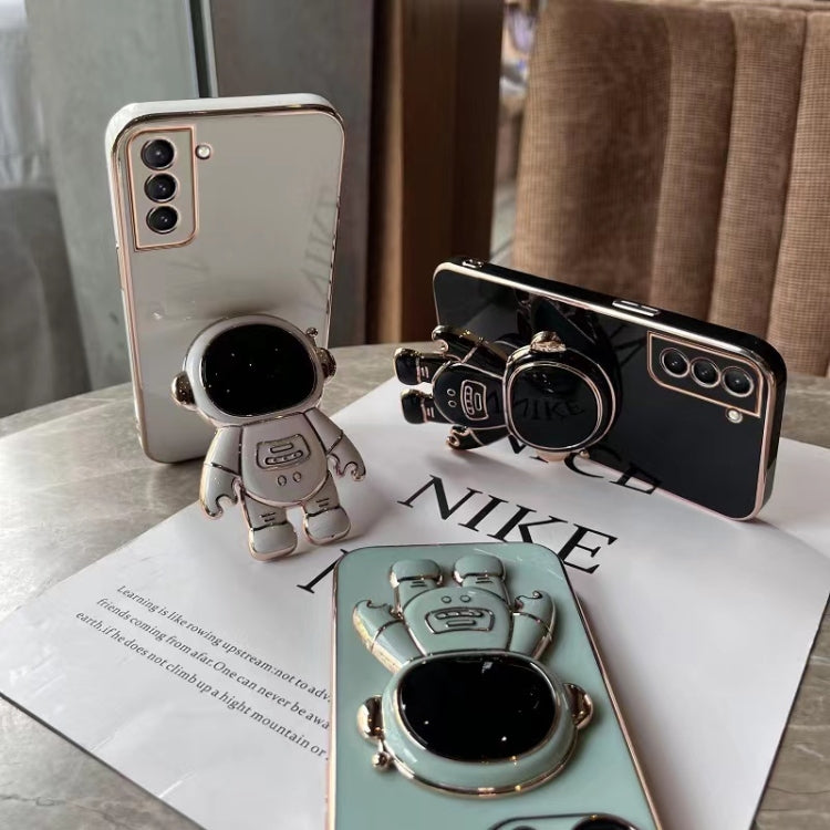 For Samsung Galaxy A50 Plating Astronaut Holder Phone Case(Black) - Galaxy Phone Cases by PMC TechLife | Online Shopping South Africa | PMC TechLife