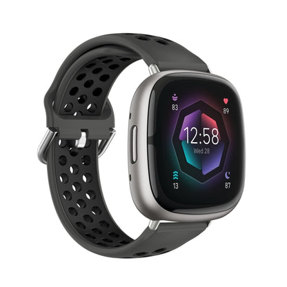 For Fitbit Sense 2 Two-Color Perforated Breathable Silicone Watch Band(Black+Black) - Watch Bands by PMC Jewellery | Online Shopping South Africa | PMC Jewellery | Buy Now Pay Later Mobicred