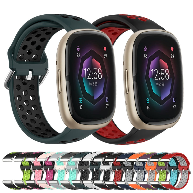 For Fitbit Sense 2 Two-Color Perforated Breathable Silicone Watch Band(Black+Black) - Watch Bands by PMC Jewellery | Online Shopping South Africa | PMC Jewellery | Buy Now Pay Later Mobicred