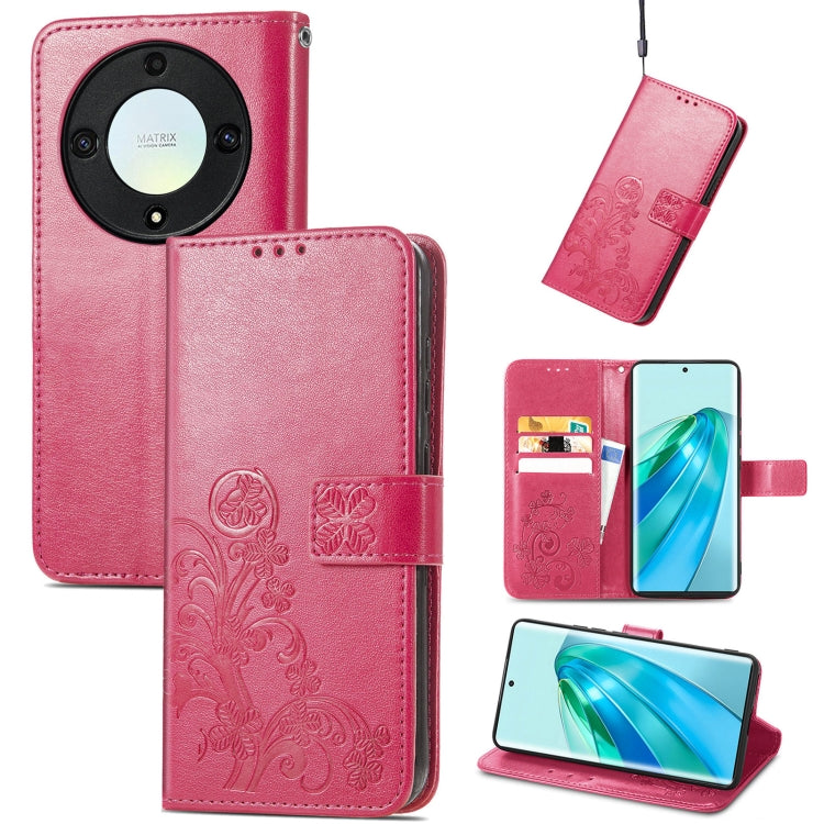For Honor Magic5 Lite Four-leaf Clasp Embossed Buckle Leather Phone Case(Magenta) - free shipping - PMC TechLife - Order now!