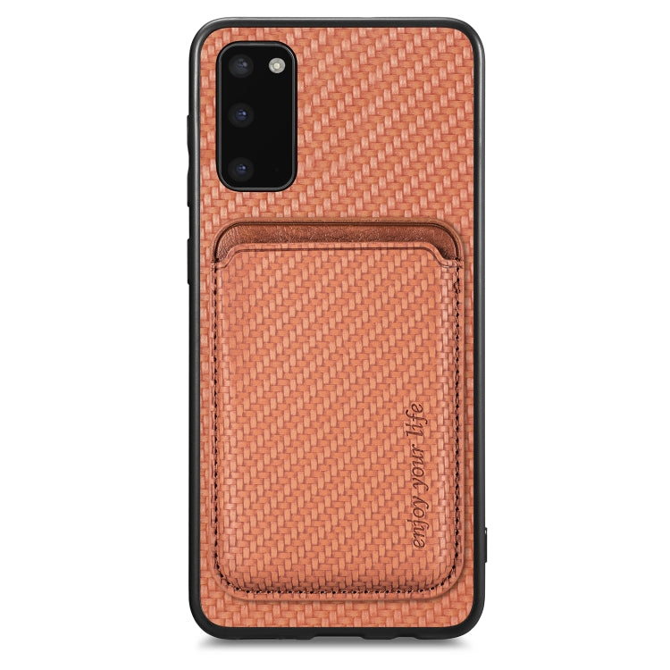 For Samsung Galaxy S20 Carbon Fiber Leather Card Magsafe Magnetic Phone Case(Brown) - Galaxy Phone Cases by PMC Jewellery | Online Shopping South Africa | PMC Jewellery