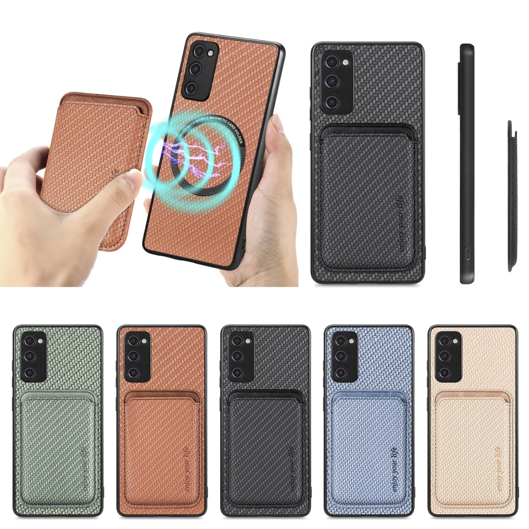 For Samsung Galaxy S20 FE Carbon Fiber Leather Card Magsafe Magnetic Phone Case(Khaki) - free shipping - PMC TechLife - Order now!