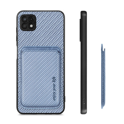 For Samsung Galaxy A22 5G Carbon Fiber Leather Card Magsafe Magnetic Phone Case(Blue) - Galaxy Phone Cases by PMC Jewellery | Online Shopping South Africa | PMC Jewellery