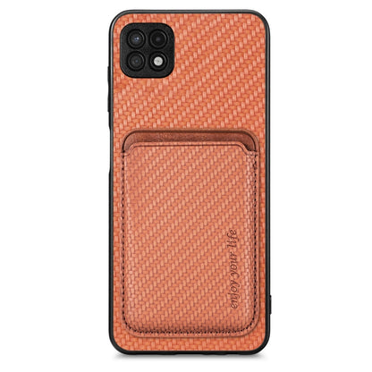 For Samsung Galaxy A22 5G Carbon Fiber Leather Card Magsafe Magnetic Phone Case(Brown) - Galaxy Phone Cases by PMC Jewellery | Online Shopping South Africa | PMC Jewellery