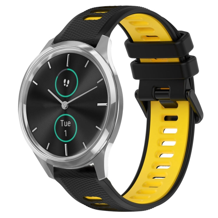 For Garmin VivoMove Luxe 20mm Sports Two-Color Silicone Watch Band(Black+Yellow) - Smart Wear by PMC Jewellery | Online Shopping South Africa | PMC Jewellery