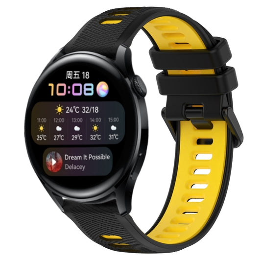 For Huawei Watch 3 22mm Sports Two-Color Silicone Watch Band(Black+Yellow) - Smart Wear by PMC Jewellery | Online Shopping South Africa | PMC Jewellery