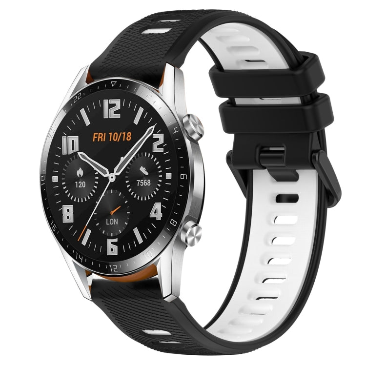 For Huawei GT2 46mm 22mm Sports Two-Color Silicone Watch Band(Black+White) - Smart Wear by PMC Jewellery | Online Shopping South Africa | PMC Jewellery