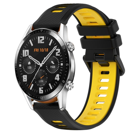 For Huawei GT2 46mm 22mm Sports Two-Color Silicone Watch Band(Black+Yellow) - Smart Wear by PMC Jewellery | Online Shopping South Africa | PMC Jewellery