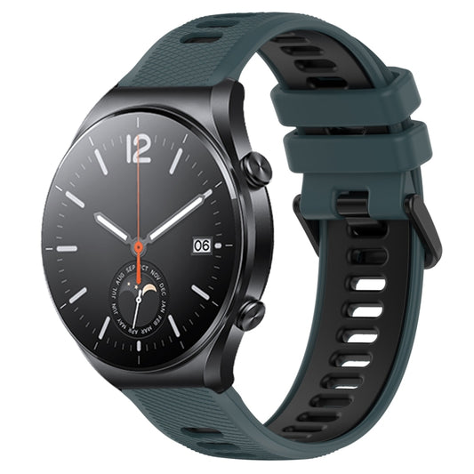 For Xiaomi MI Watch S1 22mm Sports Two-Color Silicone Watch Band(Olive Green+Black) - Smart Wear by PMC Jewellery | Online Shopping South Africa | PMC Jewellery