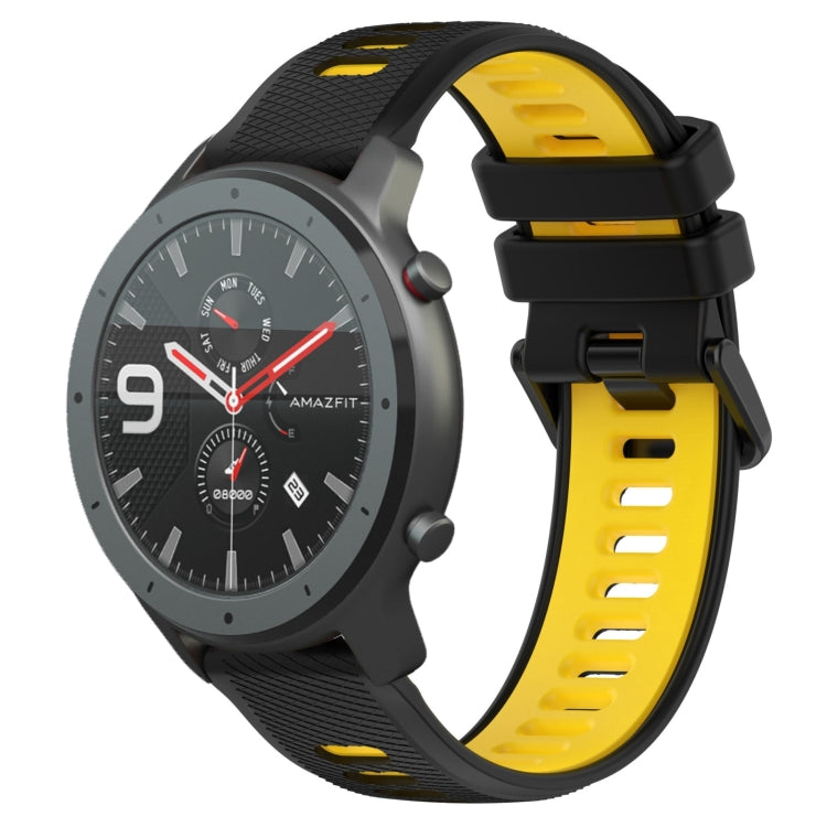 For Amazfit GTR 47mm 22MM Sports Two-Color Silicone Watch Band(Black+Yellow) -  by PMC Jewellery | Online Shopping South Africa | PMC Jewellery