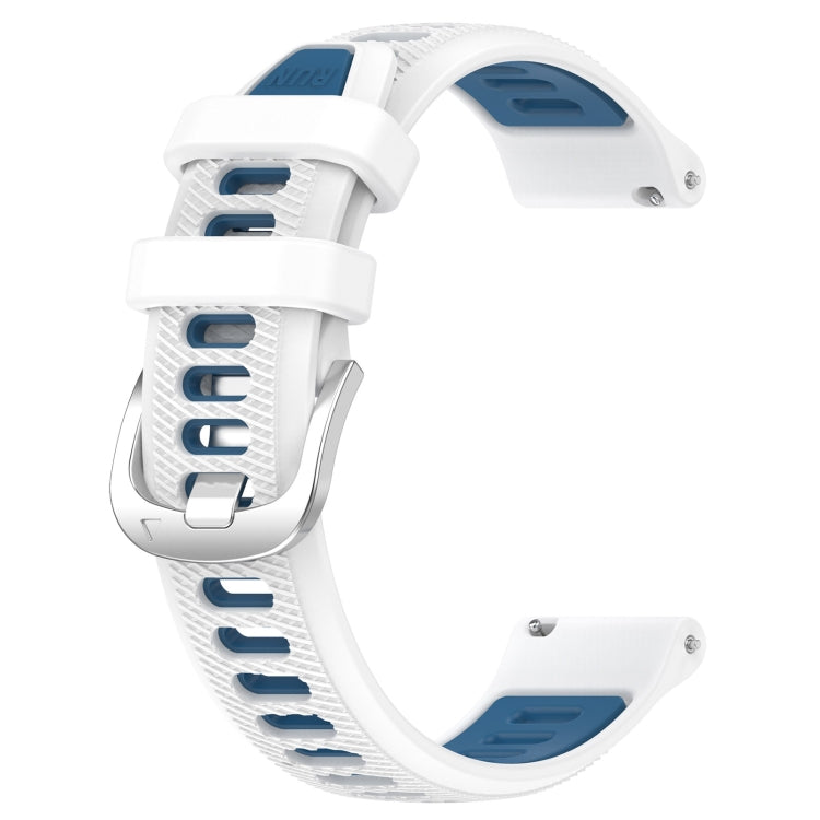 For Garmin Forerunner 265S 18mm Sports Two-Color Steel Buckle Silicone Watch Band(White+Blue) -  by PMC Jewellery | Online Shopping South Africa | PMC Jewellery