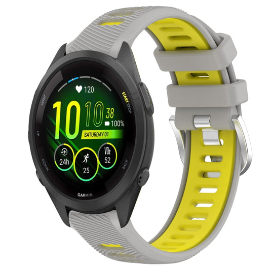 For Garmin Forerunner 265S 18mm Sports Two-Color Steel Buckle Silicone Watch Band(Grey+Yellow) - Smart Wear by PMC Jewellery | Online Shopping South Africa | PMC Jewellery