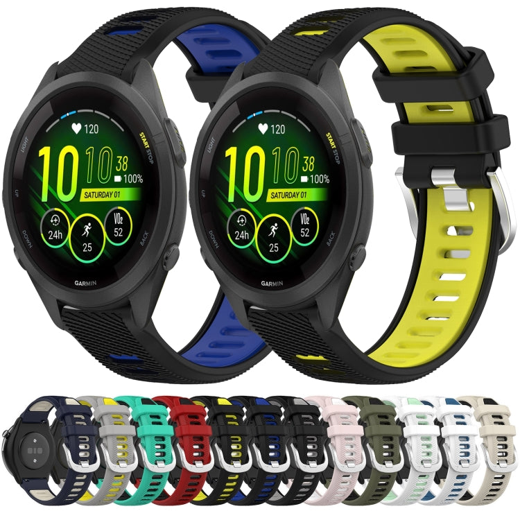 For Garmin Venu 2S 18mm Sports Two-Color Steel Buckle Silicone Watch Band(Black+Lime Green) - Smart Wear by PMC Jewellery | Online Shopping South Africa | PMC Jewellery