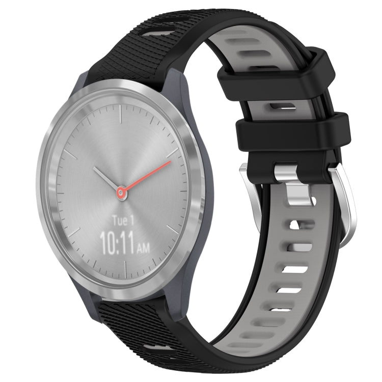 For Garmin Vivomove 3S 18mm Sports Two-Color Steel Buckle Silicone Watch Band(Black+Grey) - Smart Wear by PMC Jewellery | Online Shopping South Africa | PMC Jewellery