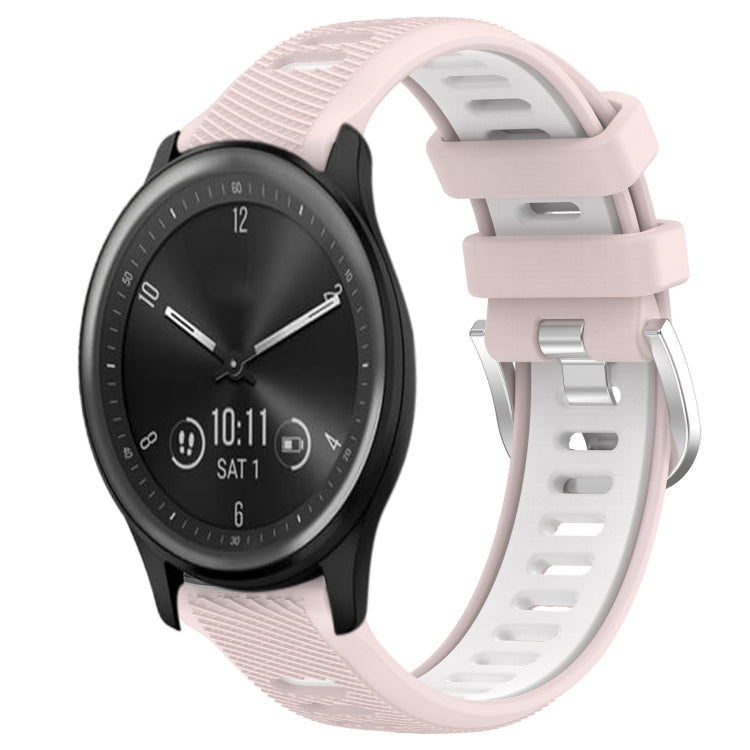 For Garmin Vivomove Sport 20mm Sports Two-Color Steel Buckle Silicone Watch Band(Pink+White) - Smart Wear by PMC Jewellery | Online Shopping South Africa | PMC Jewellery