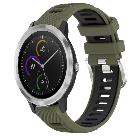 For Garmin Vivoactive3 20mm Sports Two-Color Steel Buckle Silicone Watch Band(Army Green+Black) -  by PMC Jewellery | Online Shopping South Africa | PMC Jewellery