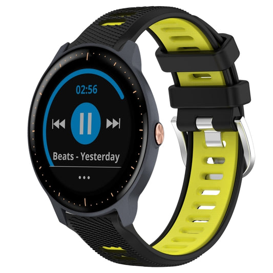 For Garmin Vivoactive3 Music 20mm Sports Two-Color Steel Buckle Silicone Watch Band(Black+Lime Green) - Smart Wear by PMC Jewellery | Online Shopping South Africa | PMC Jewellery