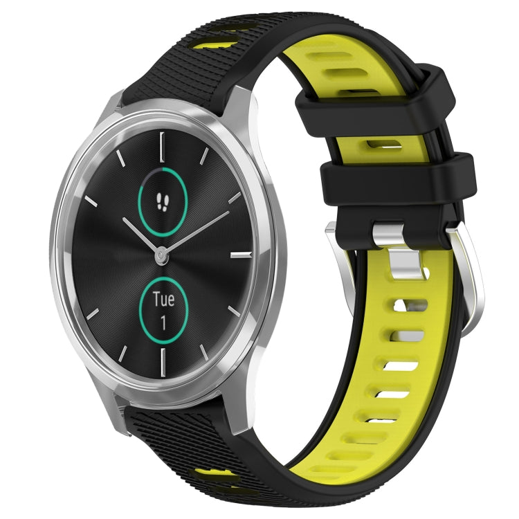 For Garmin VivoMove Luxe 20mm Sports Two-Color Steel Buckle Silicone Watch Band(Black+Lime Green) -  by PMC Jewellery | Online Shopping South Africa | PMC Jewellery