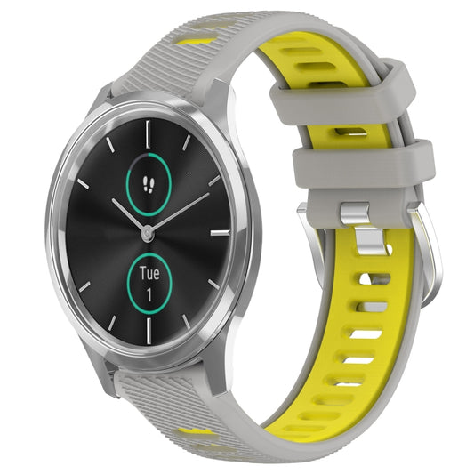 For Garmin VivoMove Luxe 20mm Sports Two-Color Steel Buckle Silicone Watch Band(Grey+Yellow) - Smart Wear by PMC Jewellery | Online Shopping South Africa | PMC Jewellery