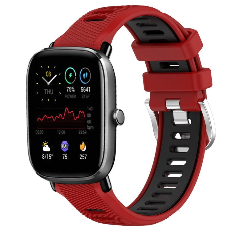 For Amazfit GTS 4 Mini 22mm Cross Texture Two Color Silicone Steel Buckle Watch Band(Red+Black) - Smart Wear by PMC Jewellery | Online Shopping South Africa | PMC Jewellery