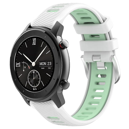 For Amazfit GTR 42mm 22mm Cross Texture Two Color Silicone Steel Buckle Watch Band(White+Teal) -  by PMC Jewellery | Online Shopping South Africa | PMC Jewellery