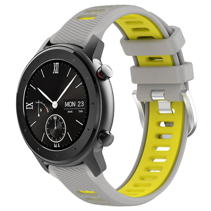 For Amazfit GTR 42mm 22mm Cross Texture Two Color Silicone Steel Buckle Watch Band(Grey+Yellow) -  by PMC Jewellery | Online Shopping South Africa | PMC Jewellery