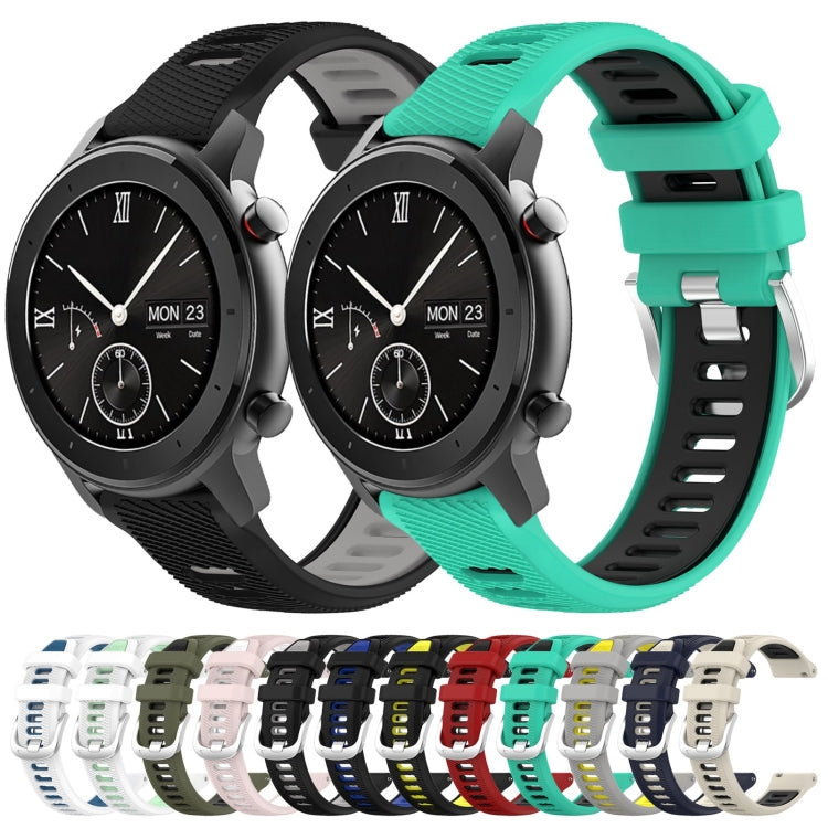 For Amazfit GTR 42mm 22mm Cross Texture Two Color Silicone Steel Buckle Watch Band(Army Green+Black) -  by PMC Jewellery | Online Shopping South Africa | PMC Jewellery