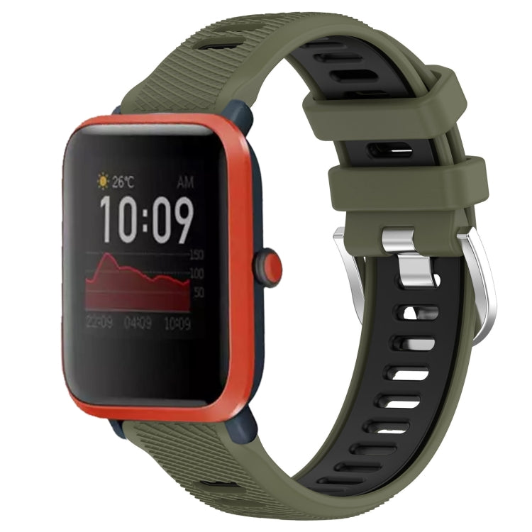 For Amazfit Bip 1S 22mm Cross Texture Two Color Silicone Steel Buckle Watch Band(Army Green+Black) -  by PMC Jewellery | Online Shopping South Africa | PMC Jewellery