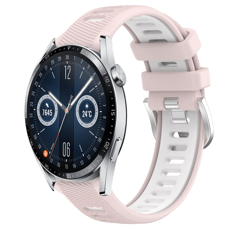 For Huawei Watch GT3 42mm 20mm Sports Two-Color Steel Buckle Silicone Watch Band(Pink+White) - Smart Wear by PMC Jewellery | Online Shopping South Africa | PMC Jewellery