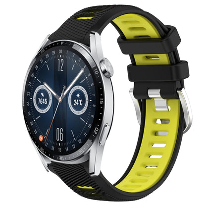 For Huawei Watch GT3 42mm 20mm Sports Two-Color Steel Buckle Silicone Watch Band(Black+Lime Green) - Smart Wear by PMC Jewellery | Online Shopping South Africa | PMC Jewellery