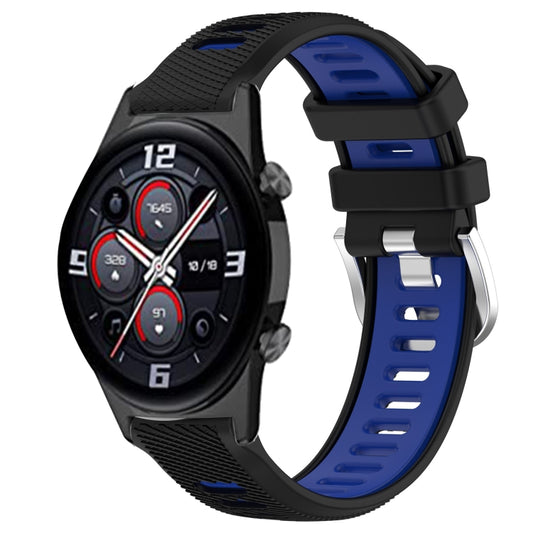 For Honor Watch GS 3i 22mm Sports Two-Color Steel Buckle Silicone Watch Band(Black+Blue) -  by PMC Jewellery | Online Shopping South Africa | PMC Jewellery