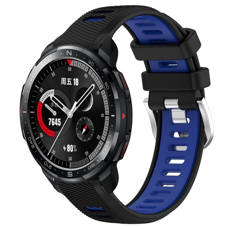 For Honor Watch GS Pro 22mm Sports Two-Color Steel Buckle Silicone Watch Band(Black+Blue) - Smart Wear by PMC Jewellery | Online Shopping South Africa | PMC Jewellery