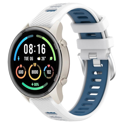 For Xiaomi MI Watch Color 2 22mm Sports Two-Color Steel Buckle Silicone Watch Band(White+Blue) - Smart Wear by PMC Jewellery | Online Shopping South Africa | PMC Jewellery