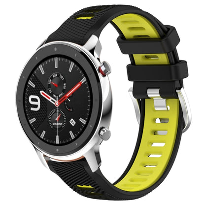 For Amazfit GTR 4 22mm Cross Texture Two Color Silicone Steel Buckle Watch Band(Black+Lime Green) -  by PMC Jewellery | Online Shopping South Africa | PMC Jewellery