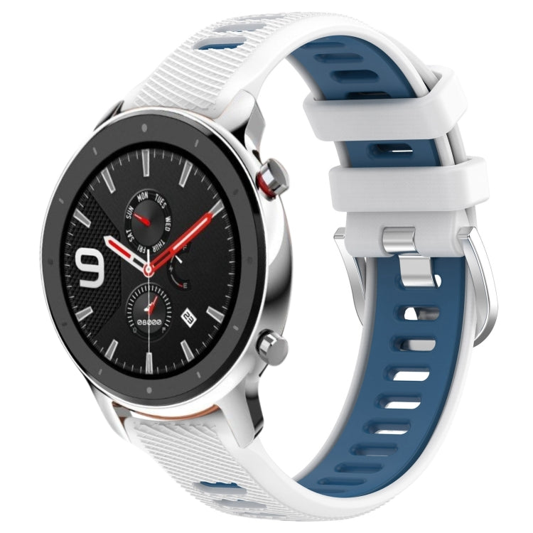 For Amazfit GTR 4 Pro 22mm Cross Texture Two Color Silicone Steel Buckle Watch Band(White+Blue) -  by PMC Jewellery | Online Shopping South Africa | PMC Jewellery