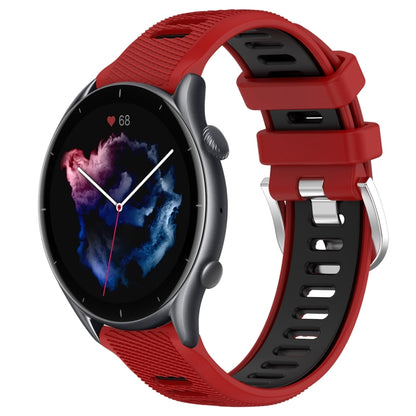 For Amazfit GTR 3 22mm Cross Texture Two Color Silicone Steel Buckle Watch Band(Red+Black) -  by PMC Jewellery | Online Shopping South Africa | PMC Jewellery