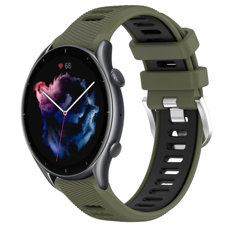 For Amazfit GTR 3 Pro 22mm Cross Texture Two Color Silicone Steel Buckle Watch Band(Army Green+Black) -  by PMC Jewellery | Online Shopping South Africa | PMC Jewellery