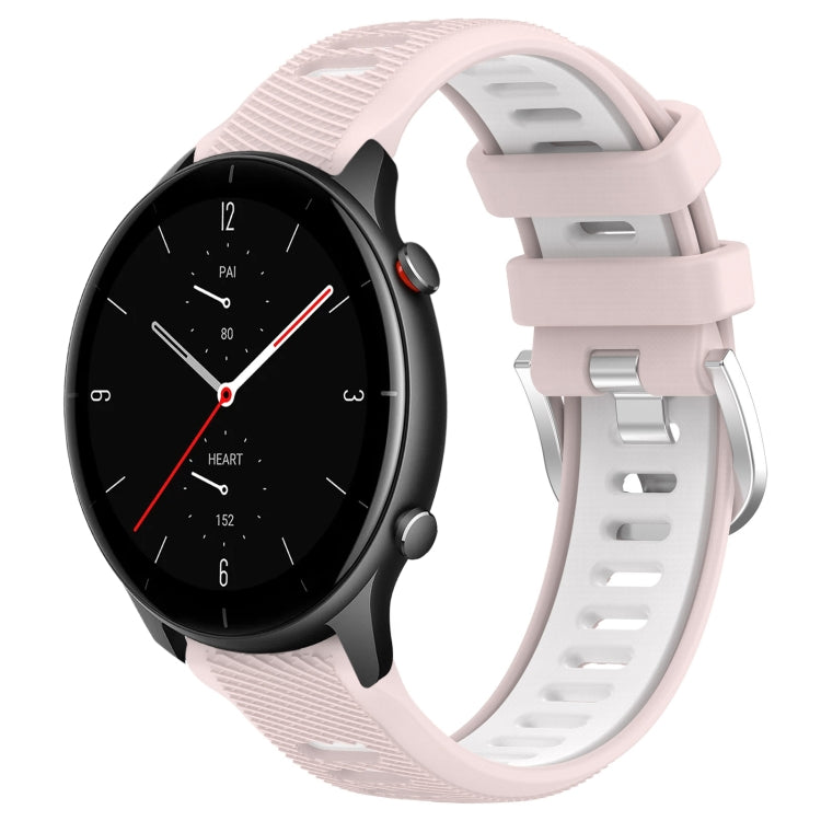 For Amazfit GTR 2e 22mm Cross Texture Two Color Silicone Steel Buckle Watch Band(Pink+White) -  by PMC Jewellery | Online Shopping South Africa | PMC Jewellery