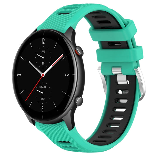 For Amazfit GTR 2e 22mm Cross Texture Two Color Silicone Steel Buckle Watch Band(Lake Blue+Black) -  by PMC Jewellery | Online Shopping South Africa | PMC Jewellery