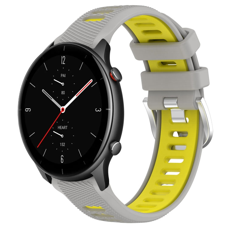 For Amazfit GTR 2e 22mm Cross Texture Two Color Silicone Steel Buckle Watch Band(Grey+Yellow) -  by PMC Jewellery | Online Shopping South Africa | PMC Jewellery