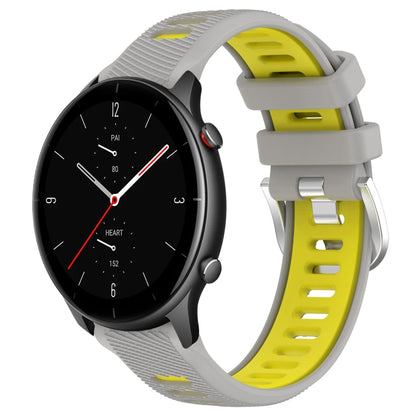 For Amazfit GTR 2e 22mm Cross Texture Two Color Silicone Steel Buckle Watch Band(Grey+Yellow) -  by PMC Jewellery | Online Shopping South Africa | PMC Jewellery