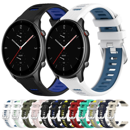 For Amazfit GTR 2e 22mm Cross Texture Two Color Silicone Steel Buckle Watch Band(Lake Blue+Black) -  by PMC Jewellery | Online Shopping South Africa | PMC Jewellery