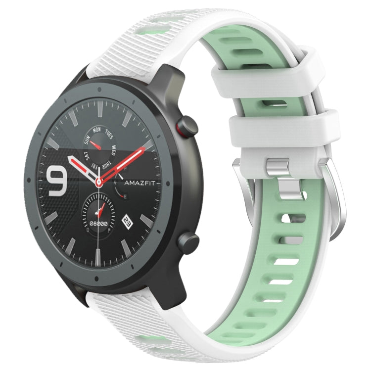 For Amazfit GTR 47mm 22mm Cross Texture Two Color Silicone Steel Buckle Watch Band(White+Teal) - Smart Wear by PMC Jewellery | Online Shopping South Africa | PMC Jewellery