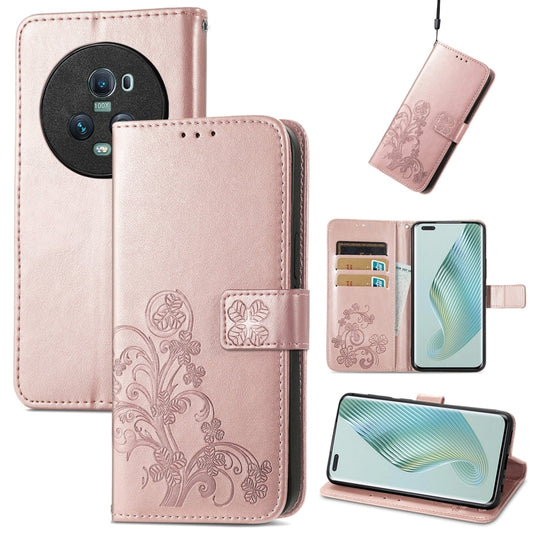 For Honor Magic5 Pro Four-leaf Clasp Embossed Buckle Leather Phone Case(Rose Gold) - Honor Cases by PMC Jewellery | Online Shopping South Africa | PMC Jewellery