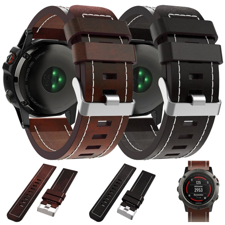 For Garmin Tactix 7 26mm Sewing Leather Steel Buckle Watch Band(Red Brown) - Smart Wear by PMC Jewellery | Online Shopping South Africa | PMC Jewellery