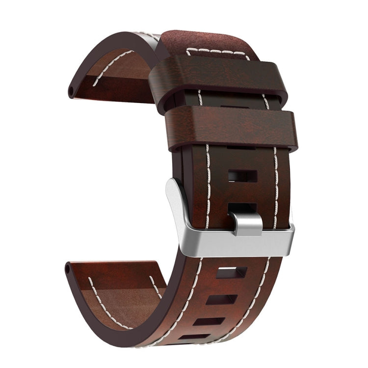 For Garmin Descent MK 1 26mm Sewing Leather Steel Buckle Watch Band(Red Brown) - Smart Wear by PMC Jewellery | Online Shopping South Africa | PMC Jewellery